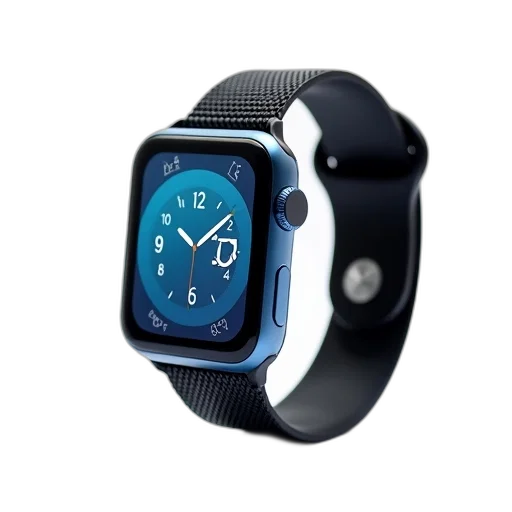 jewelry, 3d render, blue, smartwatch, black, strap, displayed, against transparent PNG cut-out