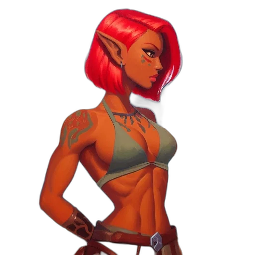 concept art, fantasy art, pixel art, comic book art, red, earth tones, female, character transparent PNG cut-out