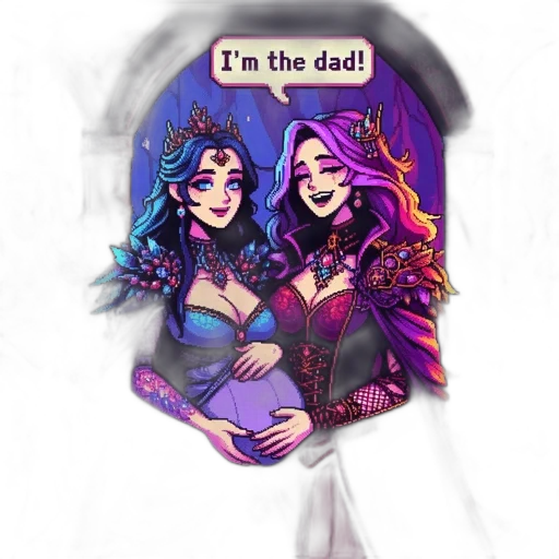 pixel art, fantasy art, concept art, cartoon, magical, scene, features, four transparent PNG cut-out