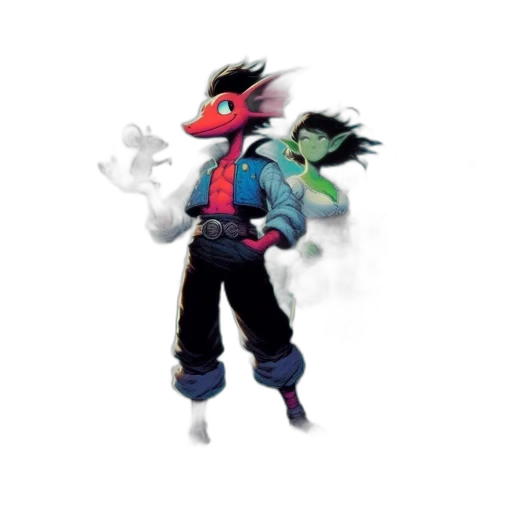 dragon, jacket, creature, mask, concept art, 3d render, pixel art, vaporwave transparent PNG cut-out