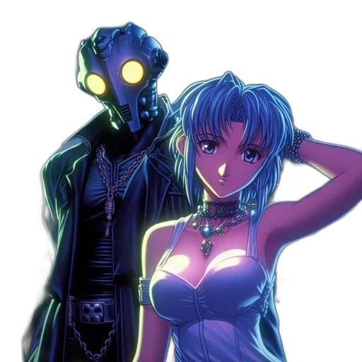 robot, mask, cyberpunk, vaporwave, concept art, anime, neon lights, outer space transparent PNG cut-out