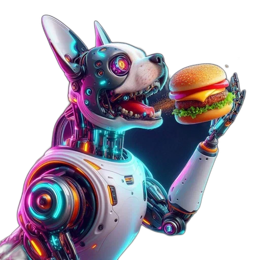 robot, food, animal, staff, vaporwave, cyberpunk, concept art, 3d render transparent PNG cut-out