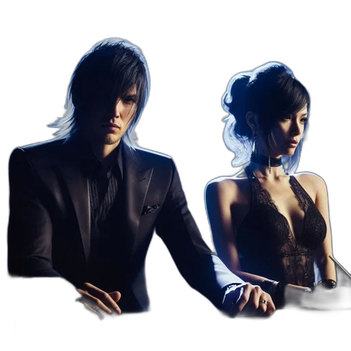 concept art, photorealistic, 3d render, pixel art, two, individuals, stare, into transparent PNG cut-out
