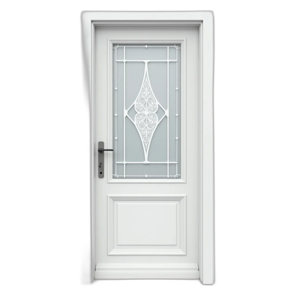 3d render, photorealistic, concept art, white, door, frosted, glass, panel transparent PNG cut-out