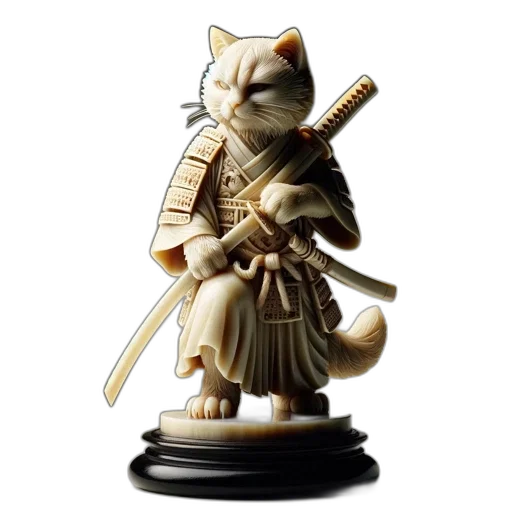 staff, fantasy art, concept art, pixel art, 3d render, cat, sculpture, samurai transparent PNG cut-out
