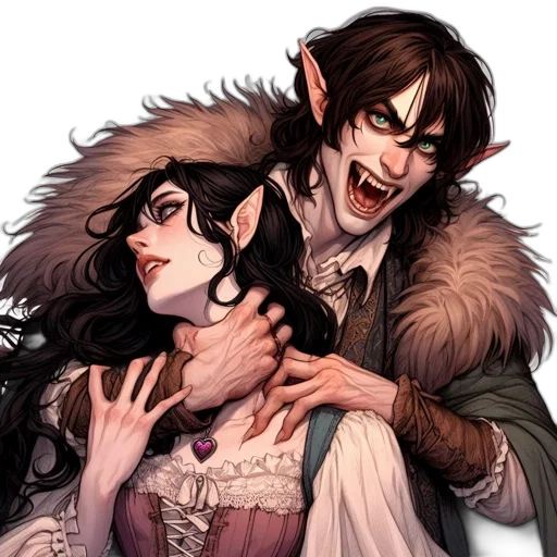fantasy art, comic book art, concept art, watercolor, two, elf, characters, one transparent PNG cut-out