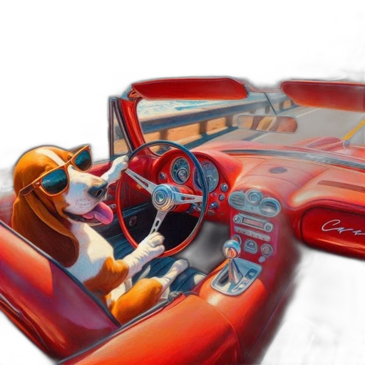 car, jacket, concept art, photorealistic, 3d render, comic book art, anthropomorphic, dog transparent PNG cut-out