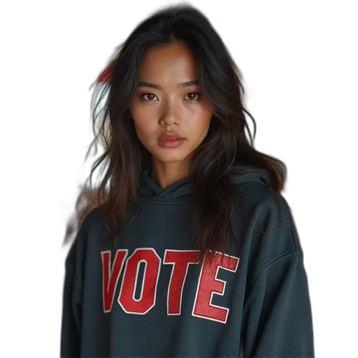 jacket, face, photorealistic, dark, woman, who, voting, end transparent PNG cut-out