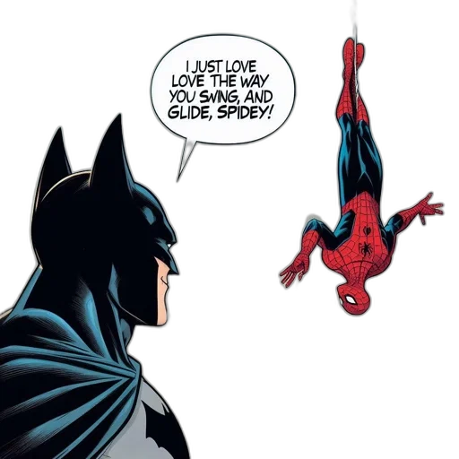 comic book art, comic, panel, batman, admires, spider-man, swinging, along transparent PNG cut-out