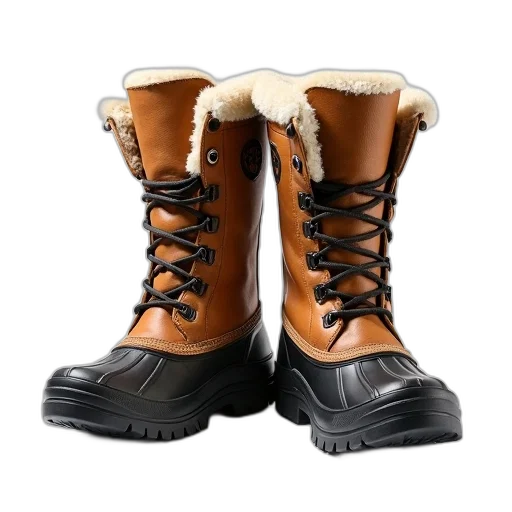shoes, 3d render, photorealistic, pair, brown, black, winter, boots transparent PNG cut-out