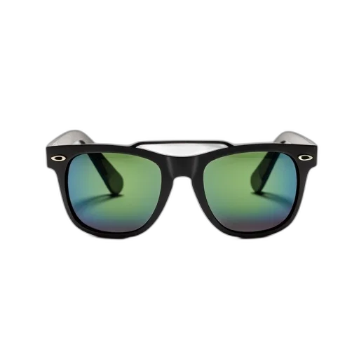 3d render, green, pair, black, sunglasses, reflective, lens, displayed transparent PNG cut-out