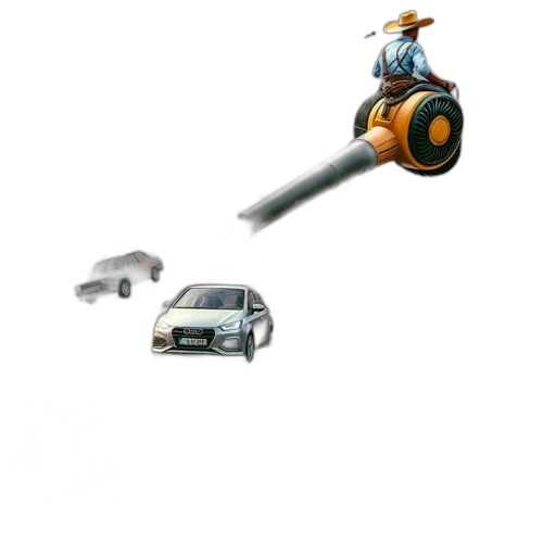 car, weapon, robot, staff, concept art, 3d render, city street, man transparent PNG cut-out