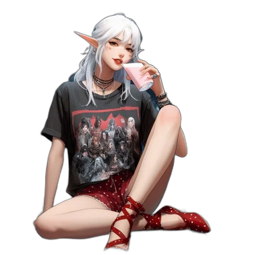 dress, shoes, creature, pixel art, anime, fantasy art, concept art, red transparent PNG cut-out