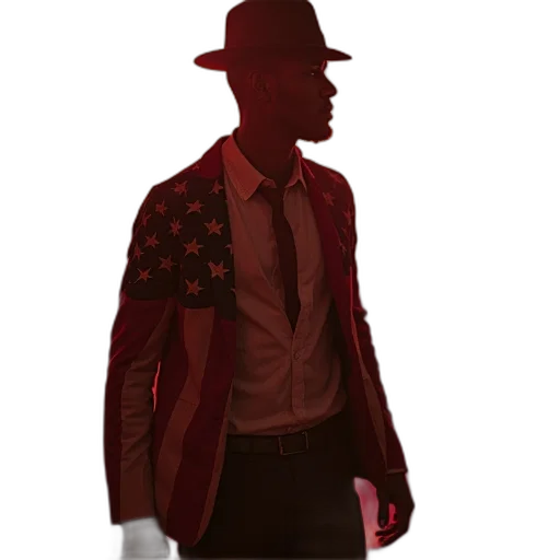 jacket, hat, staff, weapon, concept art, comic book art, pixel art, 3d render transparent PNG cut-out