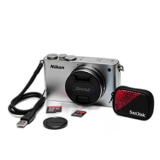 weapon, silver, digital, camera, black, lens, cap, displayed transparent PNG cut-out