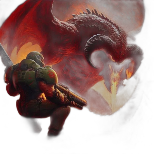 dragon, sword, concept art, fantasy art, pixel art, comic book art, fire, red transparent PNG cut-out