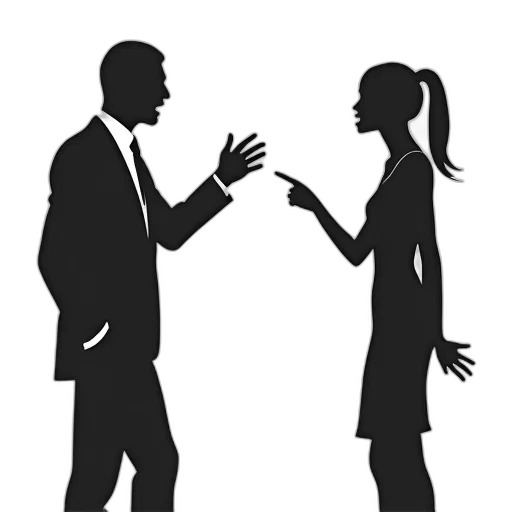 concept art, black, white, illustration, man, woman, heated, argument transparent PNG cut-out