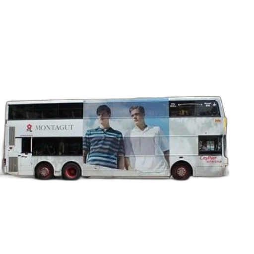 3d render, concept art, photorealistic, double-decker, bus, advertisement, montagut, featuring transparent PNG cut-out