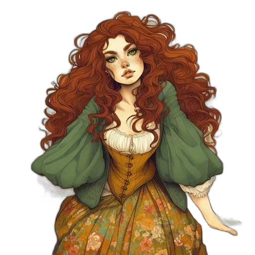 dress, fantasy art, concept art, pixel art, watercolor, earth tones, green, red transparent PNG cut-out