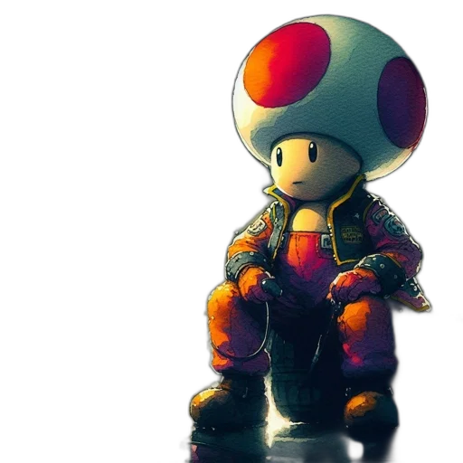 robot, jacket, 3d render, concept art, pixel art, cyberpunk, toad, racing transparent PNG cut-out