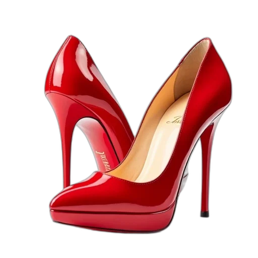 shoes, weapon, photorealistic, 3d render, red, pair, high-heeled, shiny transparent PNG cut-out