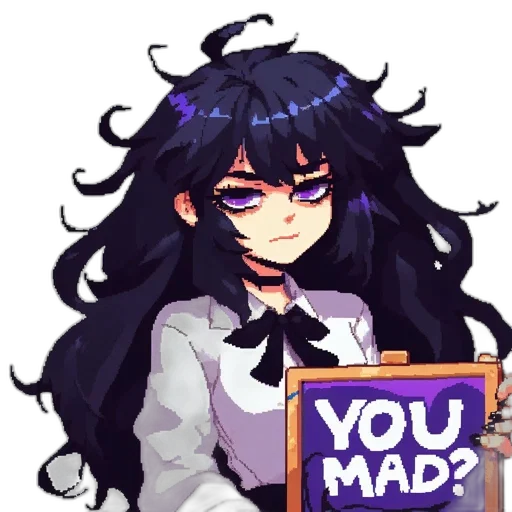 face, hair, pixel art, anime, concept art, vaporwave, monochrome, animated transparent PNG cut-out