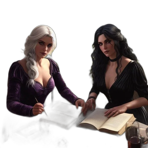 fantasy art, concept art, comic book art, photorealistic, fire, underwater, two, women transparent PNG cut-out