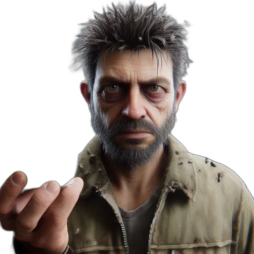 face, jacket, staff, 3d render, concept art, photorealistic, pixel art, introspective transparent PNG cut-out