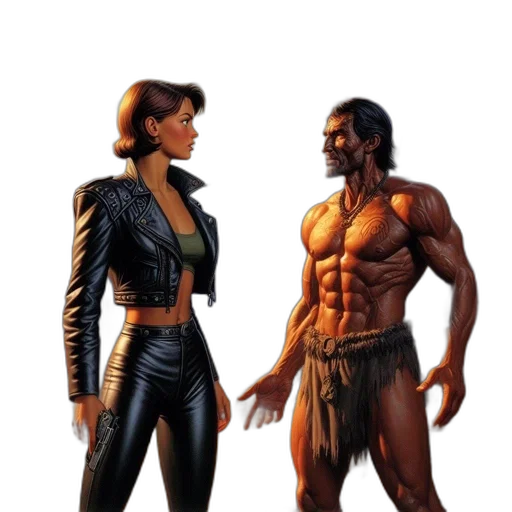 jacket, concept art, comic book art, cyberpunk, fantasy art, earth tones, post-apocalyptic, scene transparent PNG cut-out