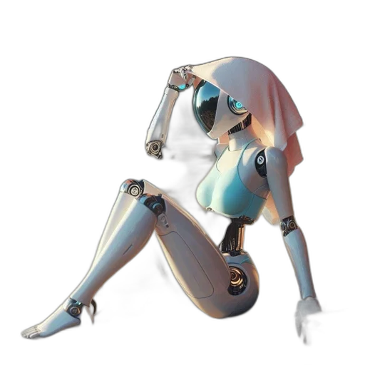 robot, weapon, creature, dress, cyberpunk, 3d render, concept art, vaporwave transparent PNG cut-out
