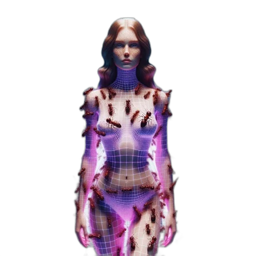 dress, robot, jacket, creature, 3d render, cyberpunk, vaporwave, concept art transparent PNG cut-out