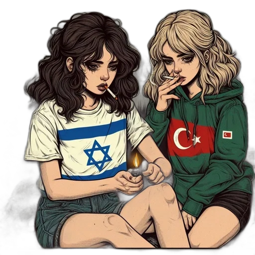 cartoon, comic book art, concept art, pixel art, fire, two, young, women transparent PNG cut-out