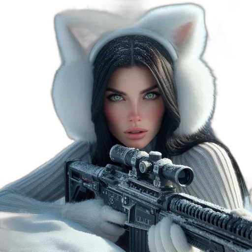 weapon, jacket, animal, concept art, fantasy art, photorealistic, 3d render, woman transparent PNG cut-out