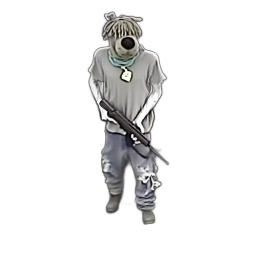 mask, staff, jacket, robot, concept art, comic book art, cyberpunk, cartoon transparent PNG cut-out