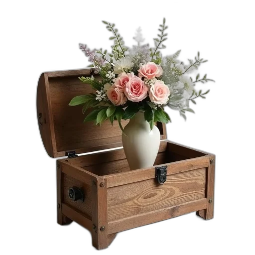 furniture, crown, flower, 3d render, photorealistic, earth tones, rustic, wooden transparent PNG cut-out