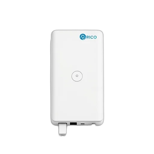 robot, white, portable, power, bank, blue, logo, top transparent PNG cut-out