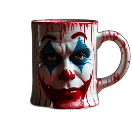 mask, 3d render, photorealistic, concept art, joker, mug, bloody, dripping transparent PNG cut-out
