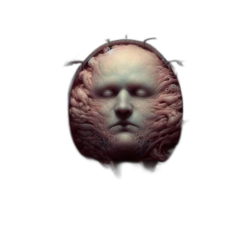 face, mask, hair, crown, 3d render, photorealistic, vaporwave, concept art transparent PNG cut-out
