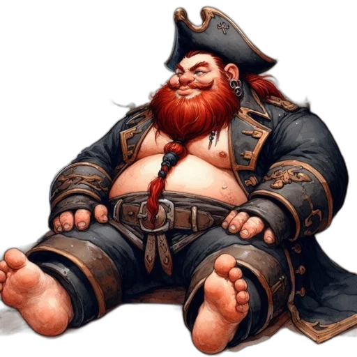 concept art, fantasy art, photorealistic, 3d render, plump, pirate, captain, relaxes transparent PNG cut-out