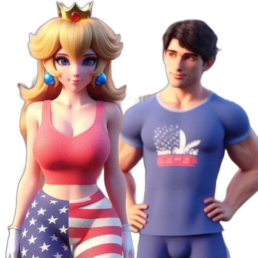 concept art, 3d render, cartoon, anime, two, stylized, characters, one transparent PNG cut-out