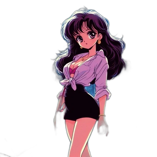 dress, jacket, staff, anime, vaporwave, concept art, cartoon, neon lights transparent PNG cut-out