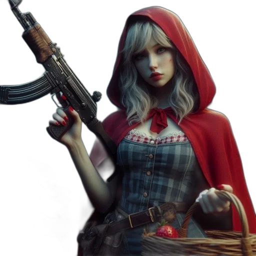 weapon, concept art, fantasy art, comic book art, photorealistic, red, woman, donning transparent PNG cut-out