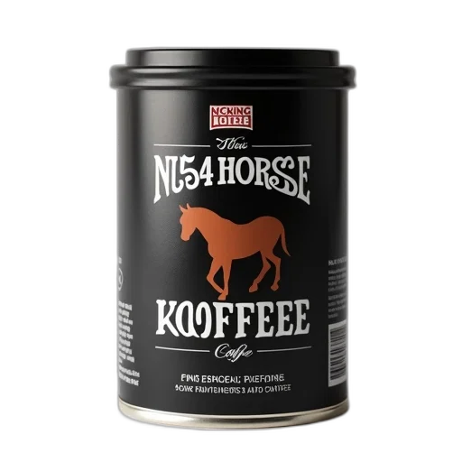 food, can, kicking, horse, coffee, label, featuring, brown transparent PNG cut-out