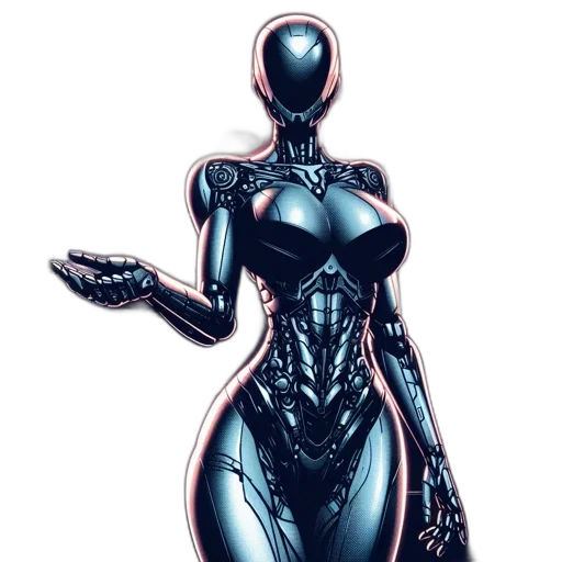 robot, dress, jewelry, creature, comic book art, concept art, 3d render, cyberpunk transparent PNG cut-out