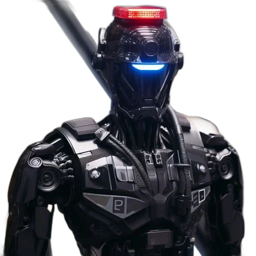 robot, staff, concept art, 3d render, cyberpunk, comic book art, anthropomorphic, featuring transparent PNG cut-out