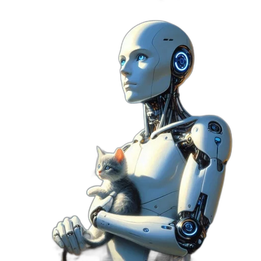 robot, animal, cyberpunk, concept art, 3d render, white, body, blue transparent PNG cut-out