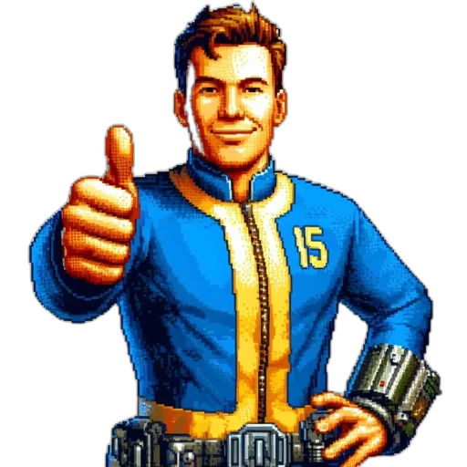 jacket, staff, robot, pixel art, comic book art, concept art, pixelated, male transparent PNG cut-out