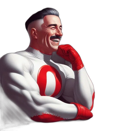 comic book art, concept art, photorealistic, cartoon, red, man, mustache, wears transparent PNG cut-out