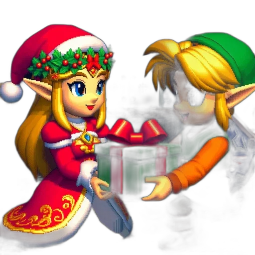 concept art, 3d render, pixel art, snow, two, cartoonish, figures, festive transparent PNG cut-out