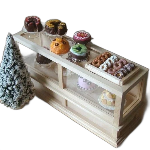 food, furniture, miniature, bakery, display, various, cakes, pastries transparent PNG cut-out